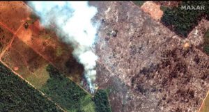 Immagine satellitare della foresta amazzonica brasiliana in fiamme